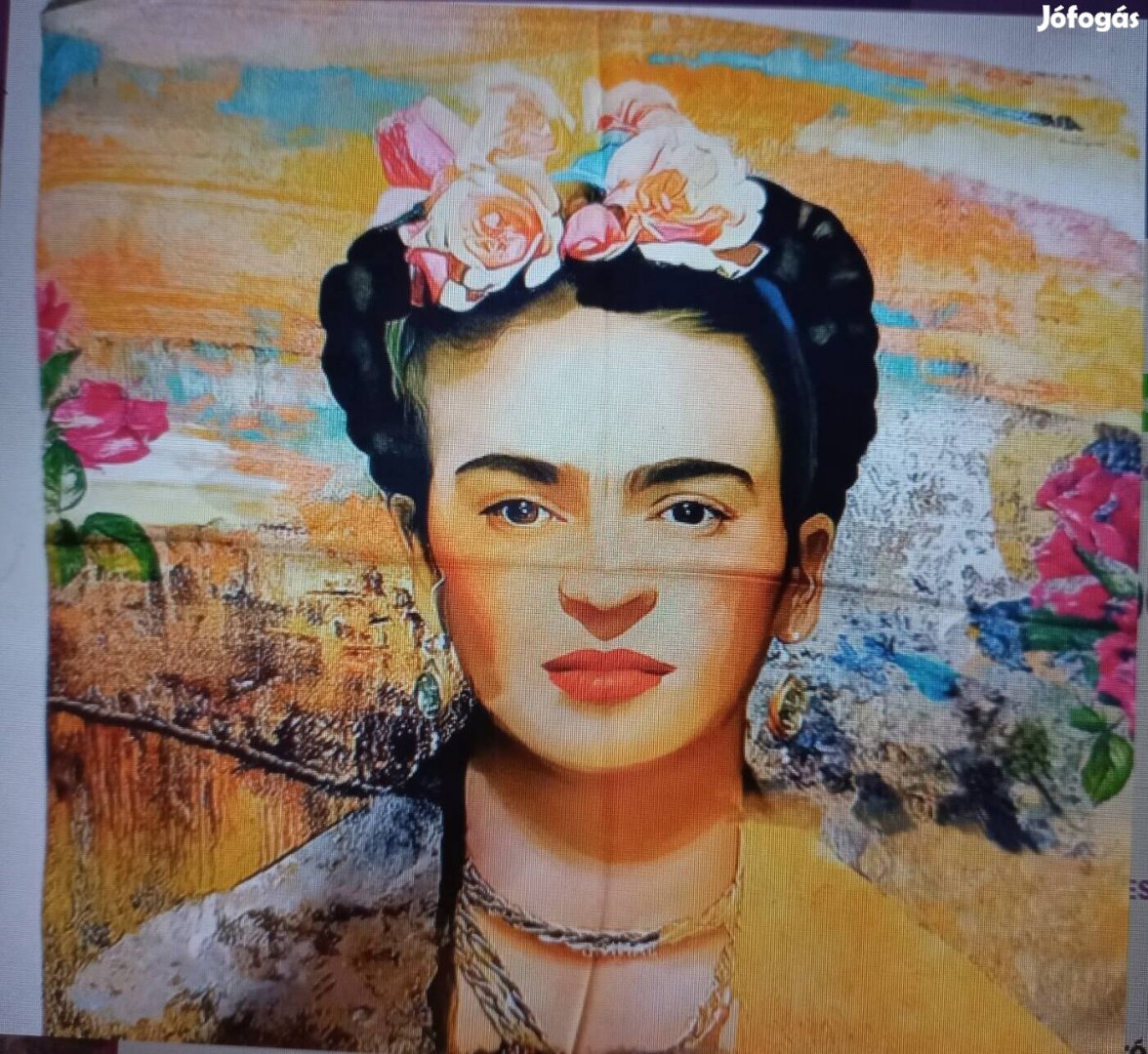 Mustárszínű festmenyes selyem kendő sál- Frida Kahlo - Új