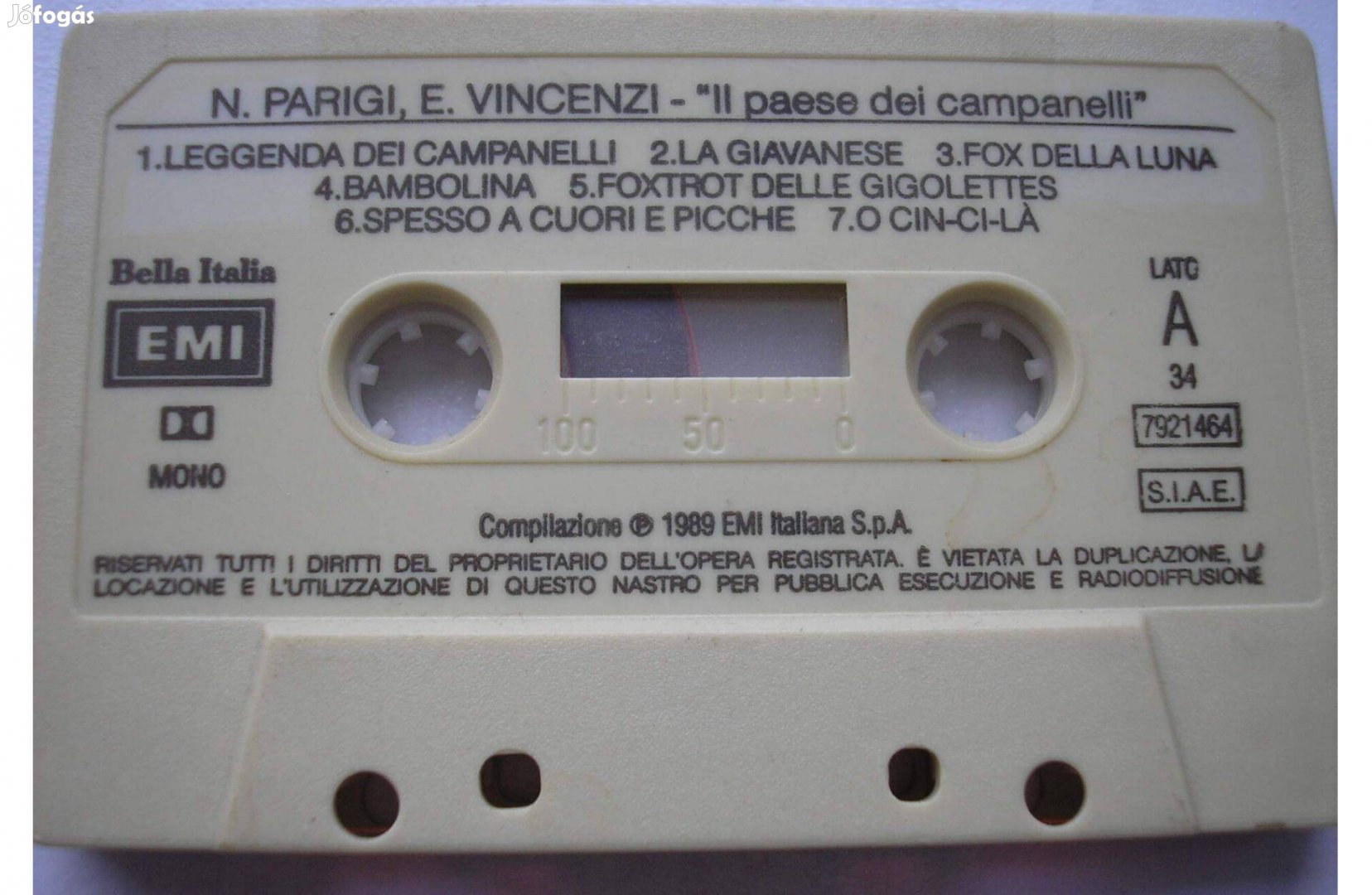 N.Parigi - Bella Italia , 1989 EMI Italiana , gyári műsoros kazetta