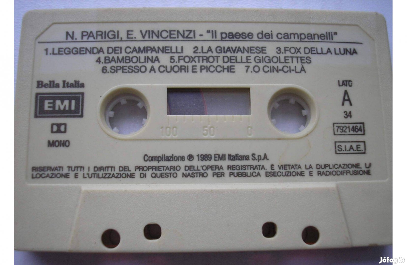 N.Parigi - Bella Italia , 1989 EMI Italiana , gyári műsoros kazetta
