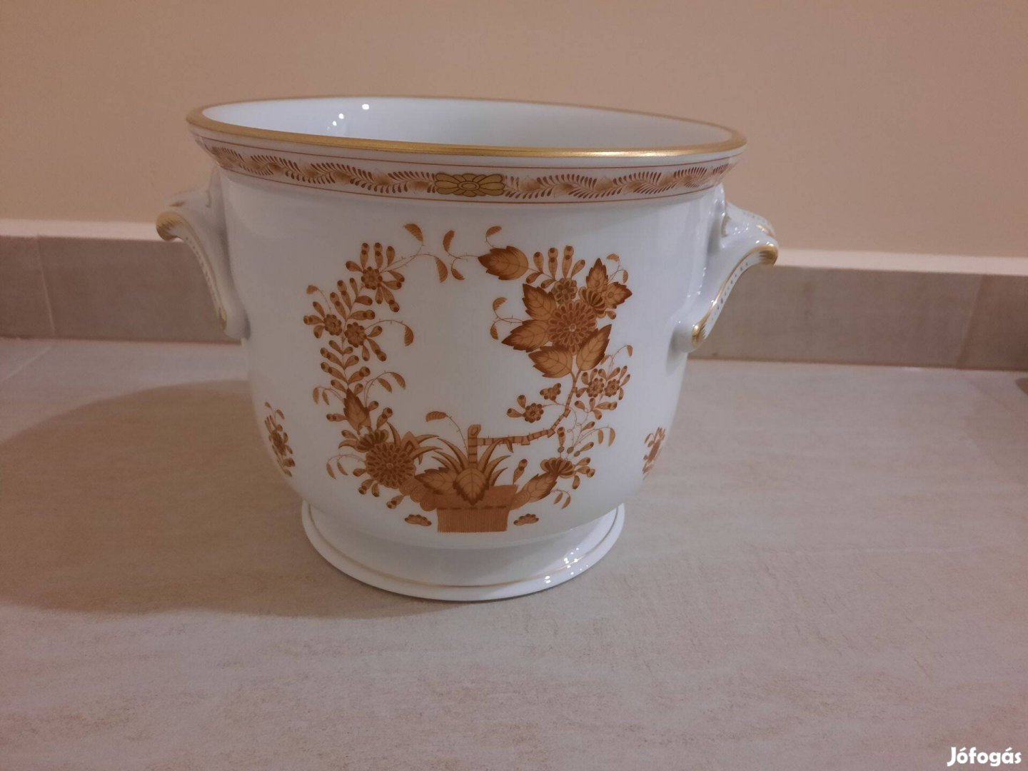 Nagy Herendi Orange Indiai kosármintás porcelán füles kaspó eladó!