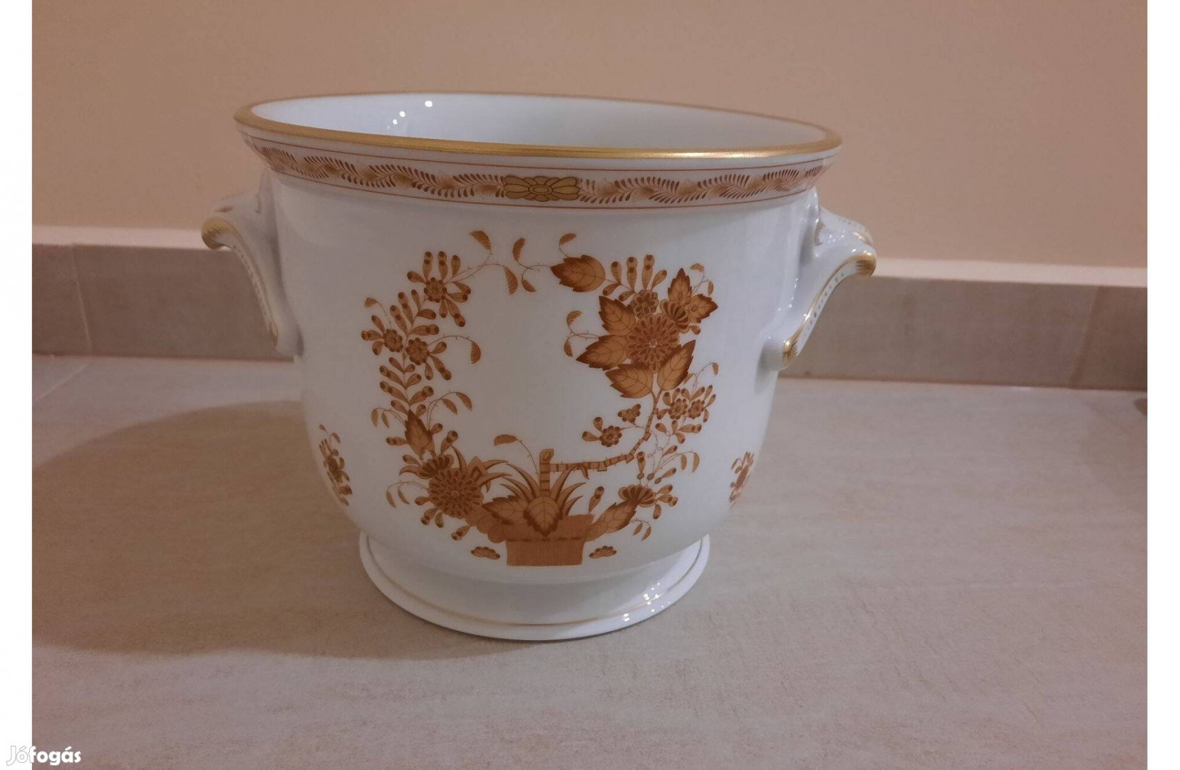 Nagy Herendi Orange Indiai kosármintás porcelán füles kaspó eladó!