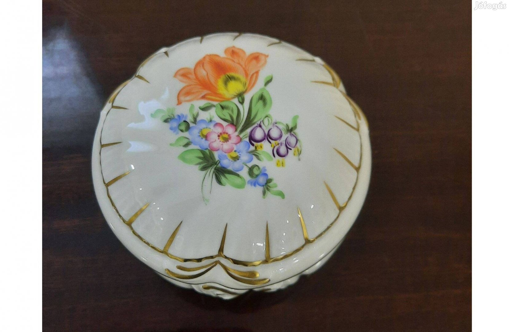 Nagy Herendi virágmintás porcelán barokk bonbonier