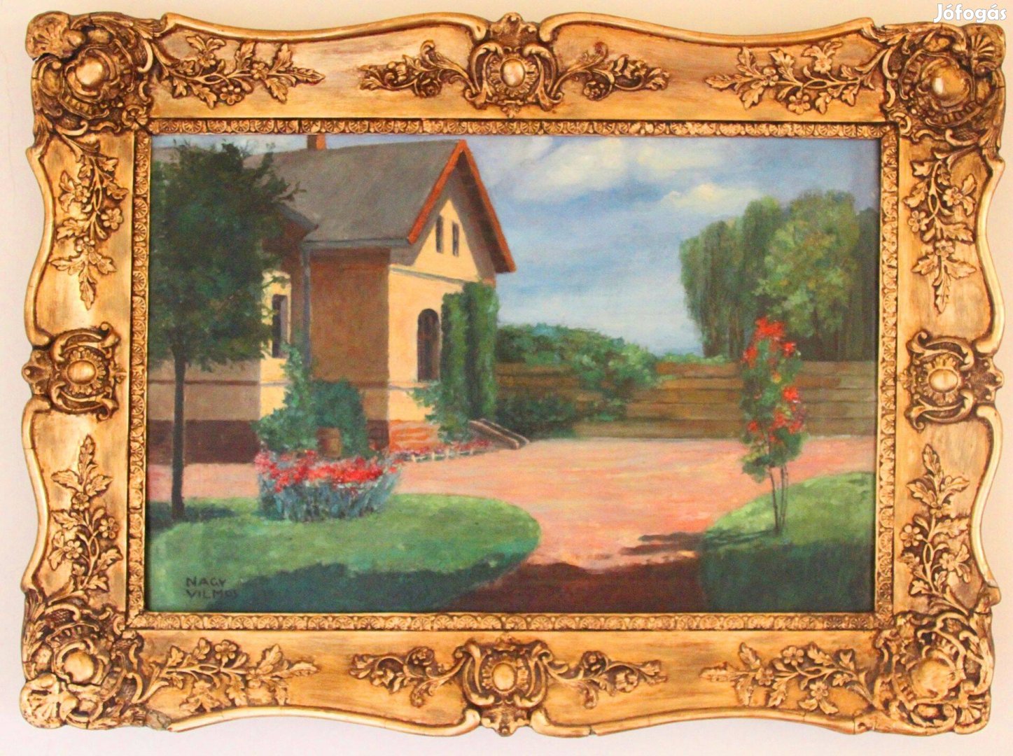 Nagy Vilmos Vidéki kúria eredeti festmény 1900 gyönyörű kerettel