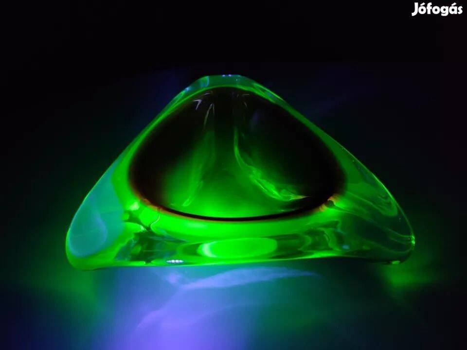 Nagy! Murano Sommerso geode uránium üveg hamutál tál