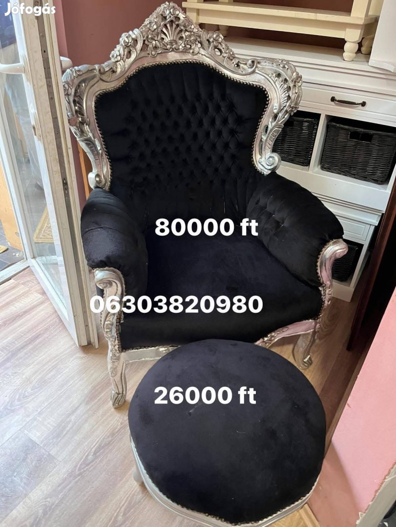 Nagy barokk fotel 80000 ft puffja 26000 bp.17 kerben eladó