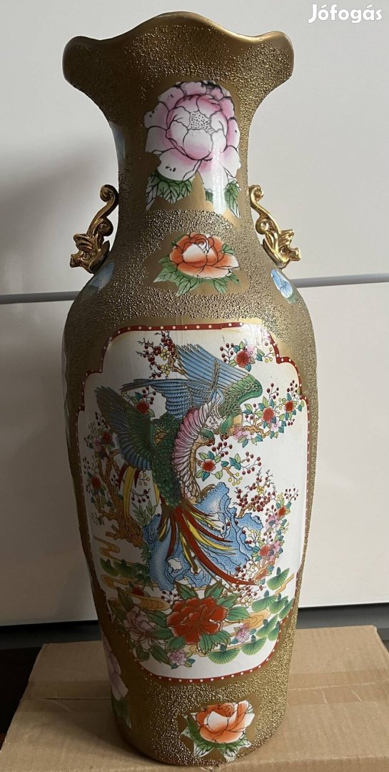 Nagy méretű "Satsuma" stílusú madár motívumos kínai padló váza