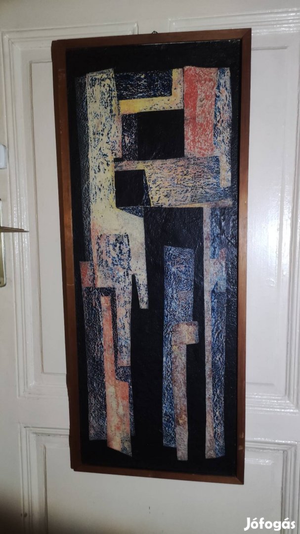 Nagy méretű absztrakt olajfestmény, 103x42 cm modern festmény