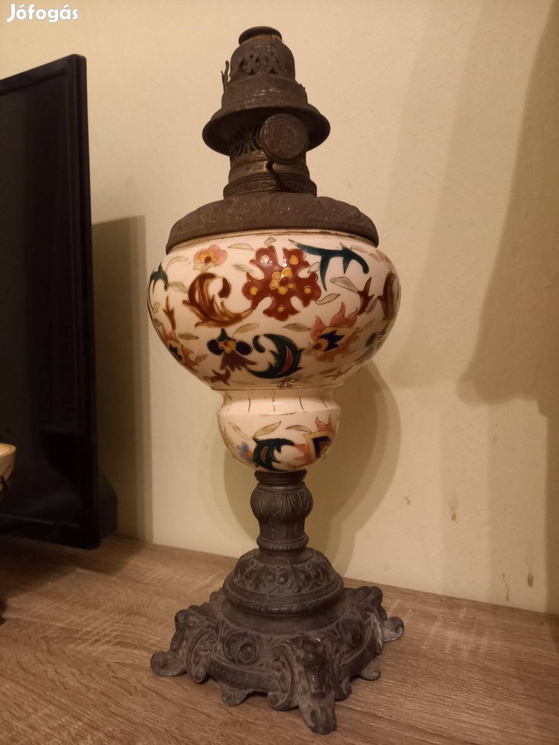 Nagy méretű perzsa mintás majolika asztali lámpa (antik)