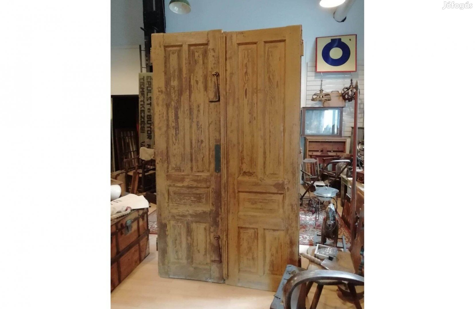 Nagy méretű szatócsbolti ajtók, tömör fenyő patinás ajtók párban