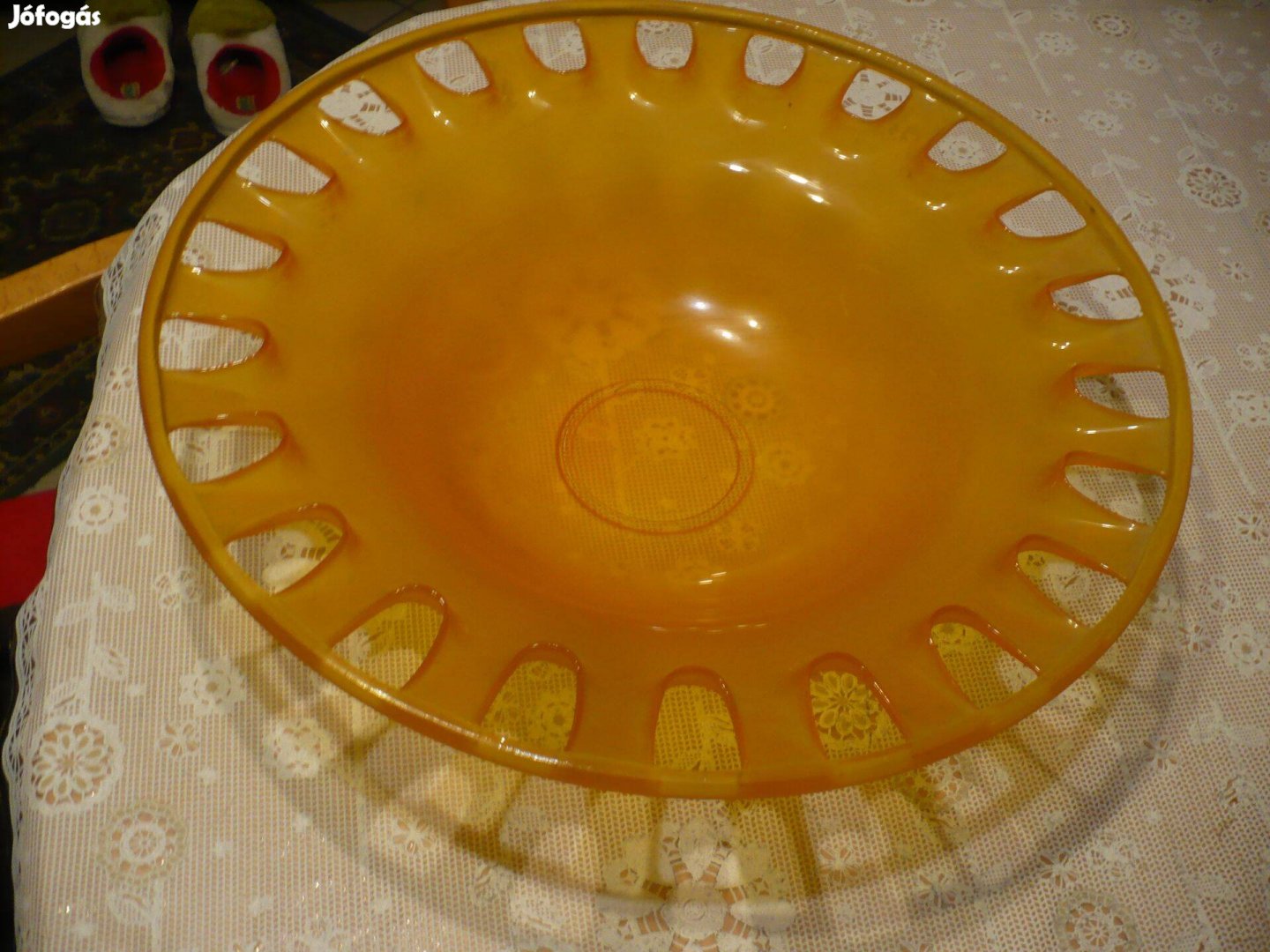 Nagy sárga vintage üvegtál