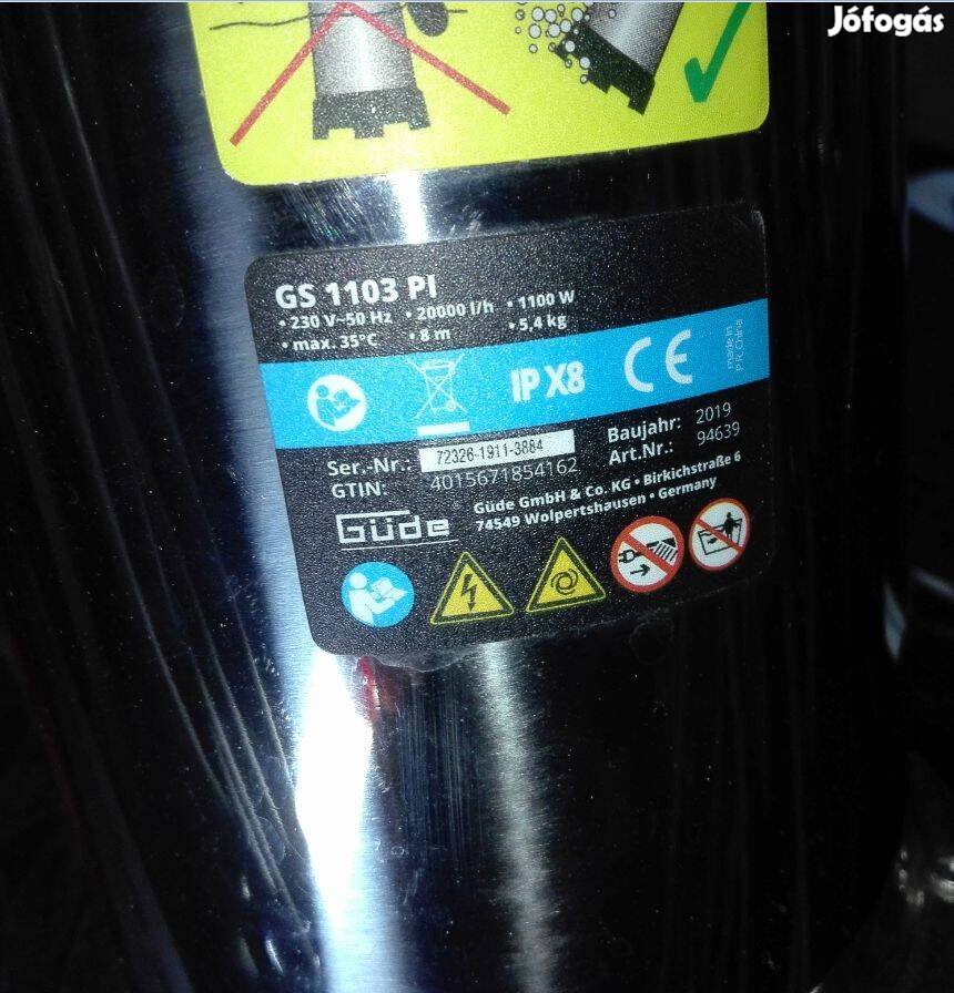 Nagy teljesítményű merülőszivattyú, búvár, szennyvíz szivattyú 1100W