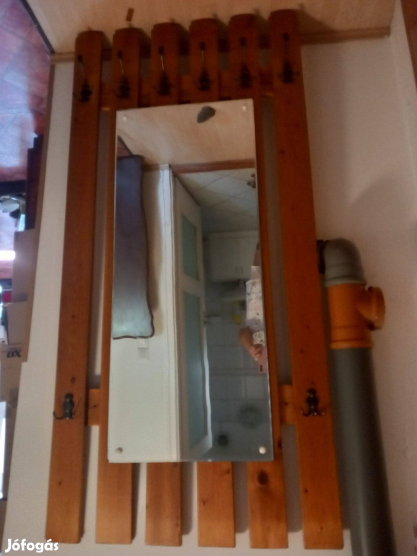 Nagy tükrös előszobai fal réz akasztókkal 170x80cm