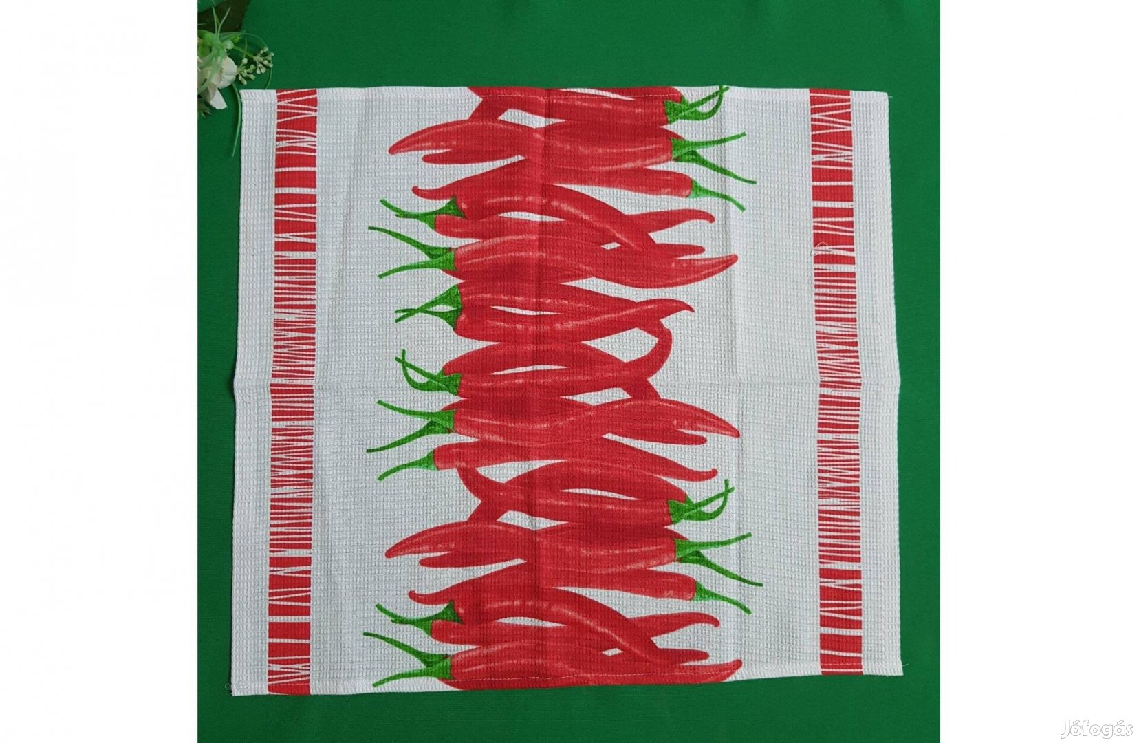 Nagyméretű fűszerpaprika, paprika mintás pamut konyharuha, törlőkendő