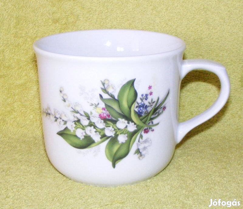 Nagyméretű gyöngyvirágos porcelán bögre Bohemia