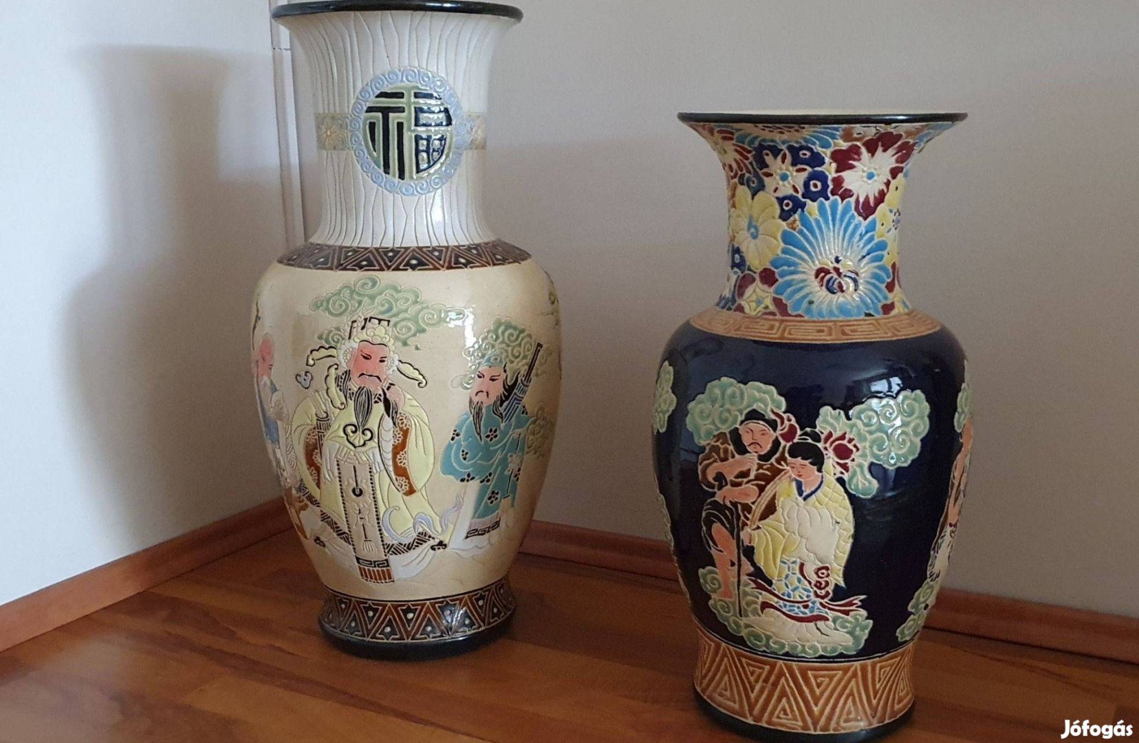 Nagyméretű kínai porcelán padló váza, kézzel festett