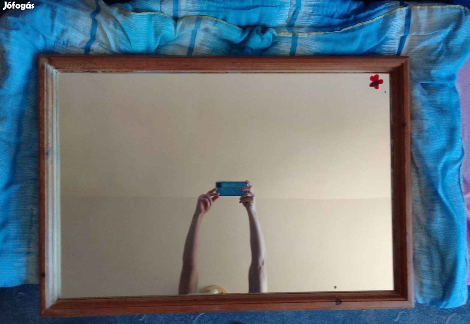 Nagyméretű régi fenyő fakeretes tükör Szép és jó állapotban