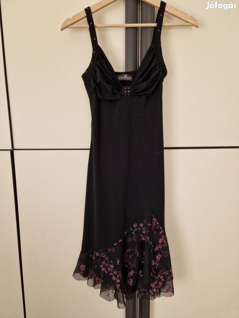 Nana Baika Paris fekete alkalmi lila virágos pántos női ruha M-es mére