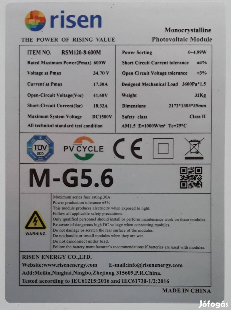 Napelem Risen 600W