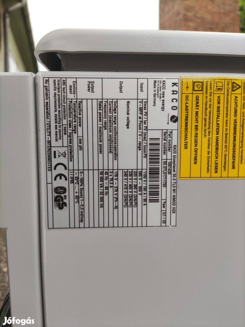 Napelem rendszerhez Kaco Blueplanet 50,0 TLB 50kW-os inverter