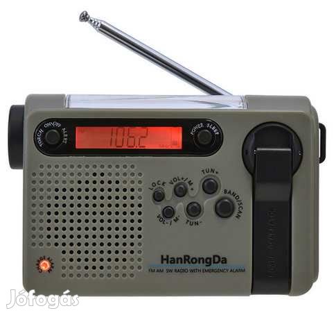 Napelemes és Tekerős töltésŰ Vészhelyzeti Rádió PowerBank