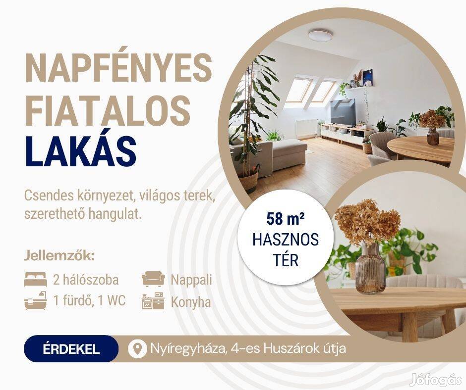 Napfényes, fiatalos 21 szobás lakás Nyíregyházán liftes