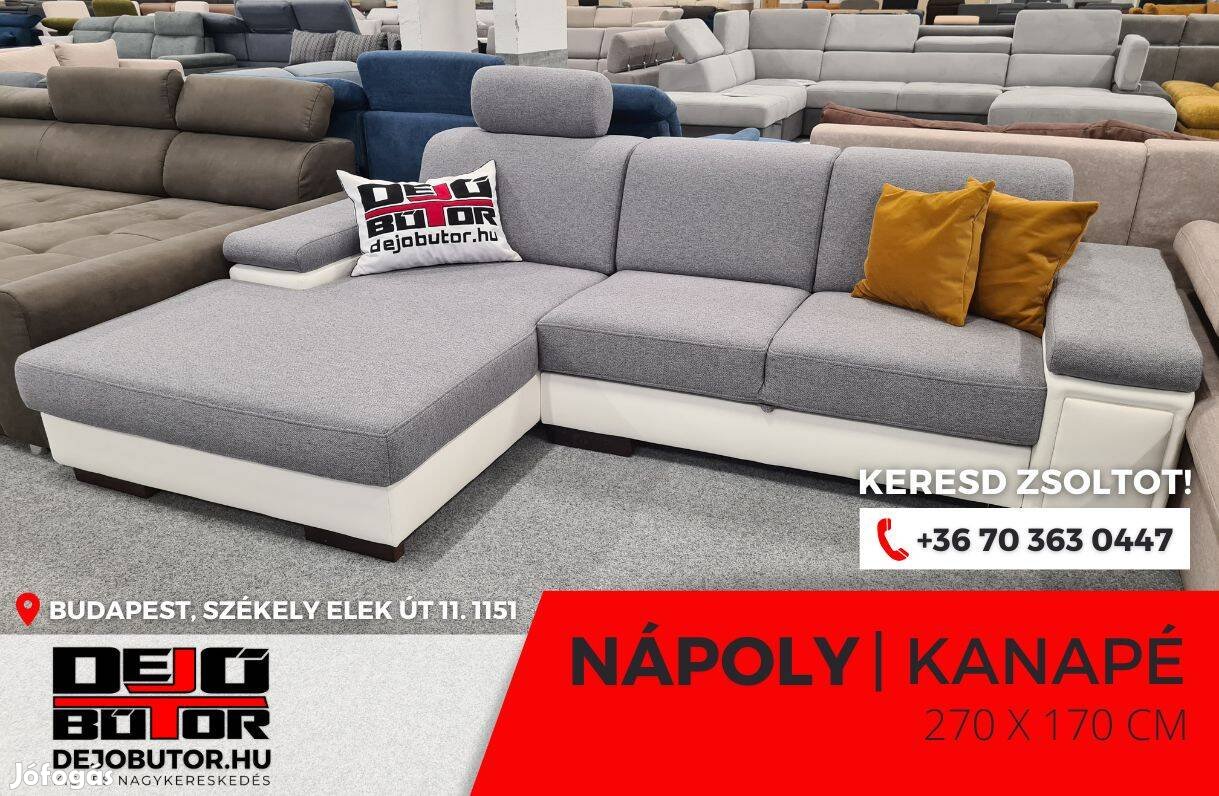 Nápoly sarok prémium kanapé ülőgarnitúra 270x170 cm rugós szürke