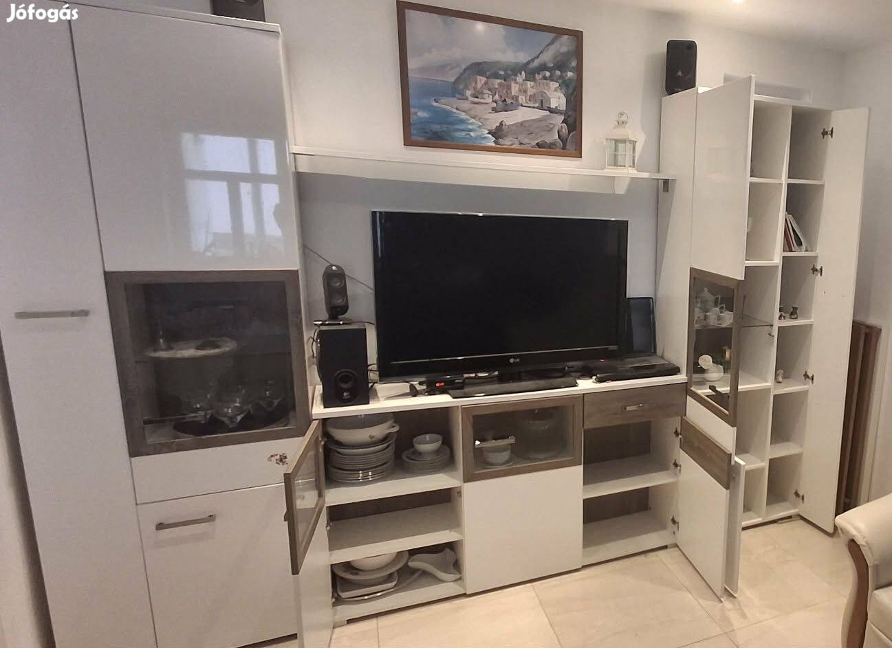 Nappali bútor, fehér, fényes