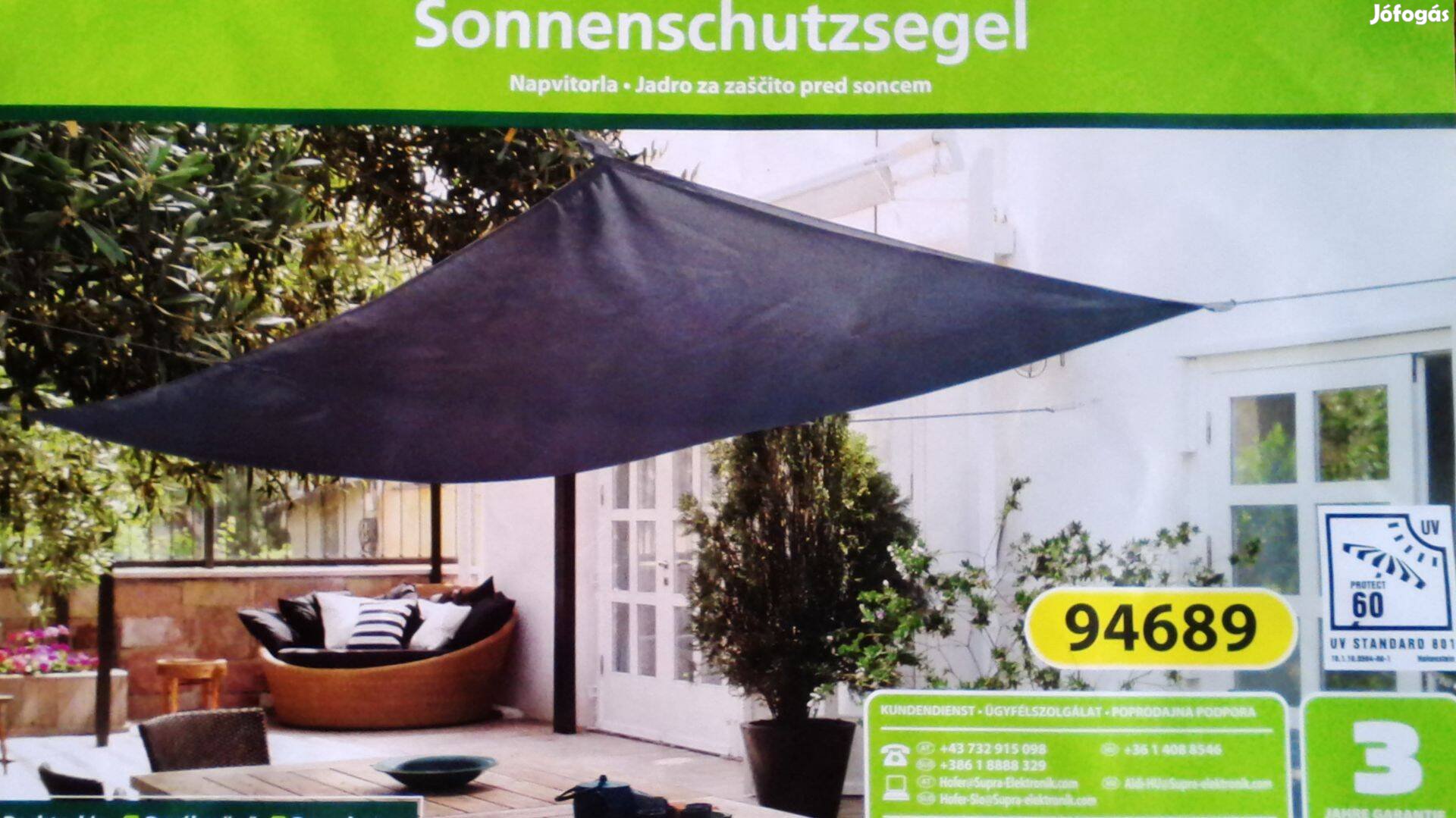 Napvitorla ,vízlepergető, antracit HDPE 300x200,Új!,