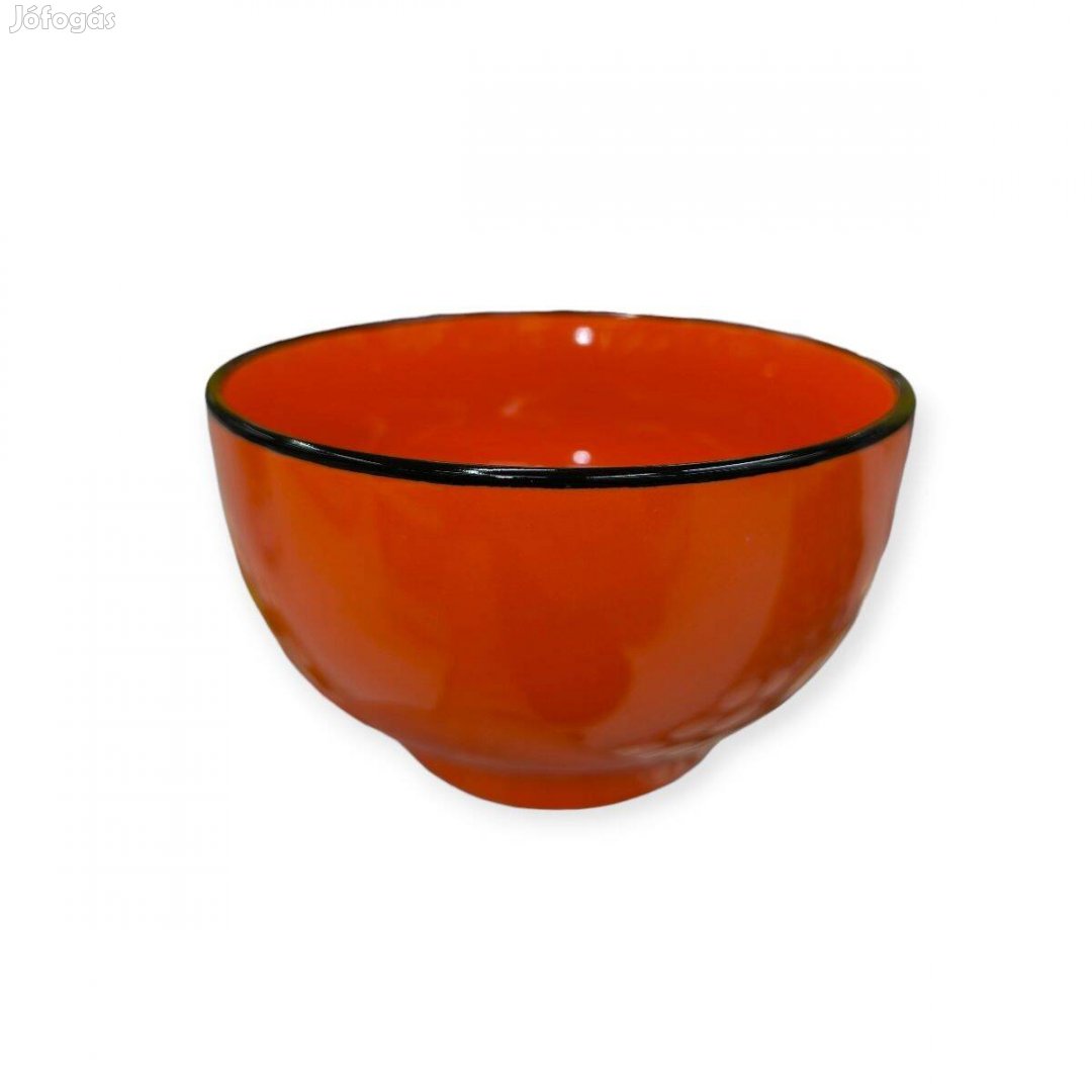 Narancssárga kerámia leveses tál fekete peremmel 600 ml