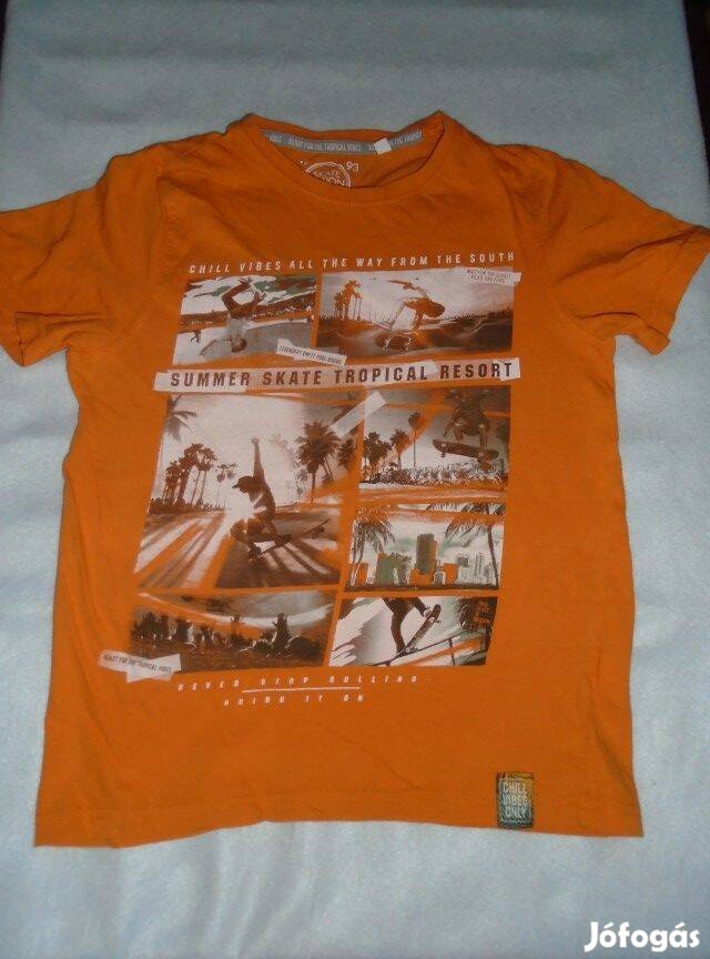 Narancssárga mintás póló 9-10 évesre (méret 134 / 140)