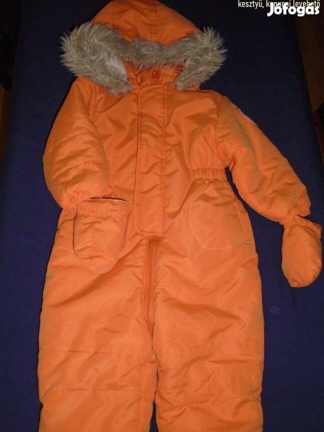 Narancssárga polár béléses overál 6-9 hó (méret 74) kapucnis, kesztyű