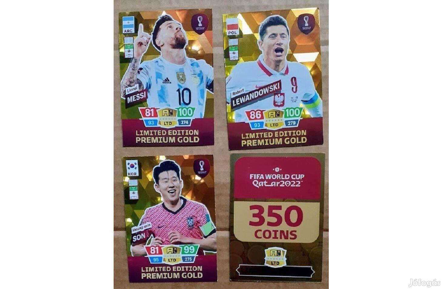 Négy Premium Gold Limited focis kártya, teljes sor Panini Qatar 2022