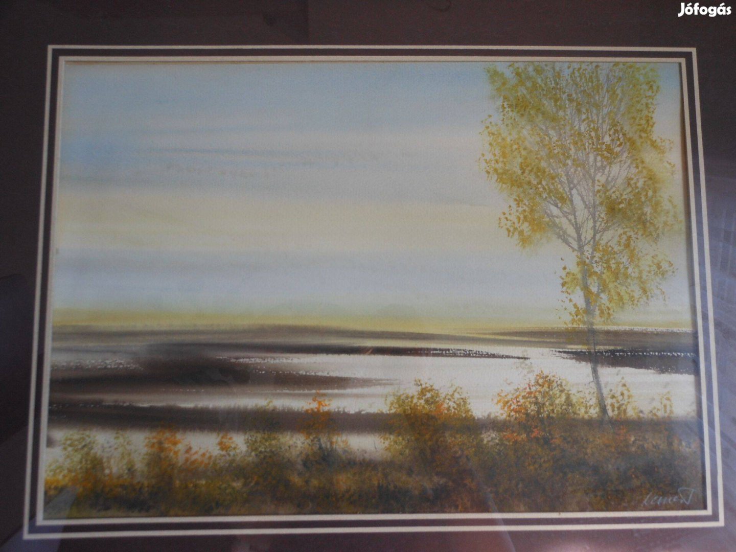 Nemes Tibor szignózott akvarell tájkép kerettel 68x52