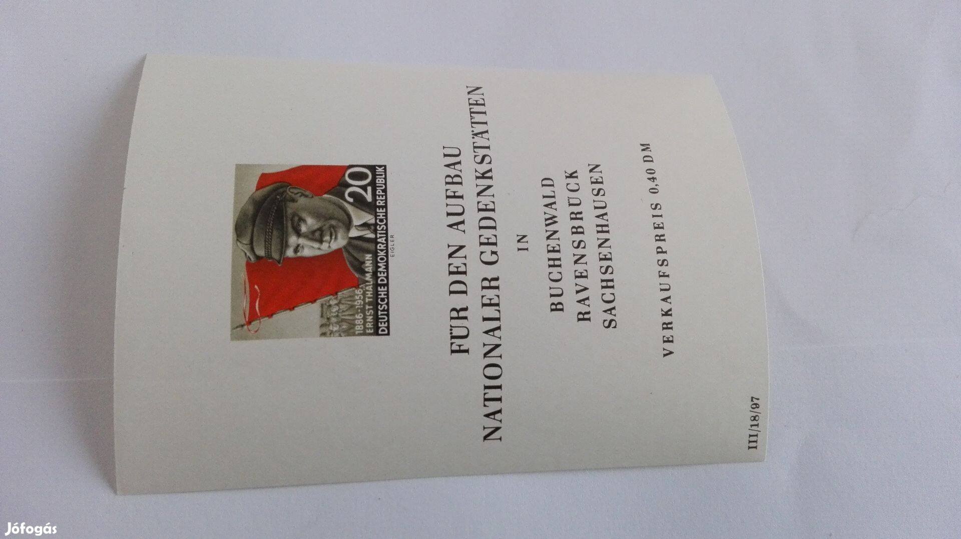 Német NDK vágott blokkbélyeg Ernst Thalman 1956-os