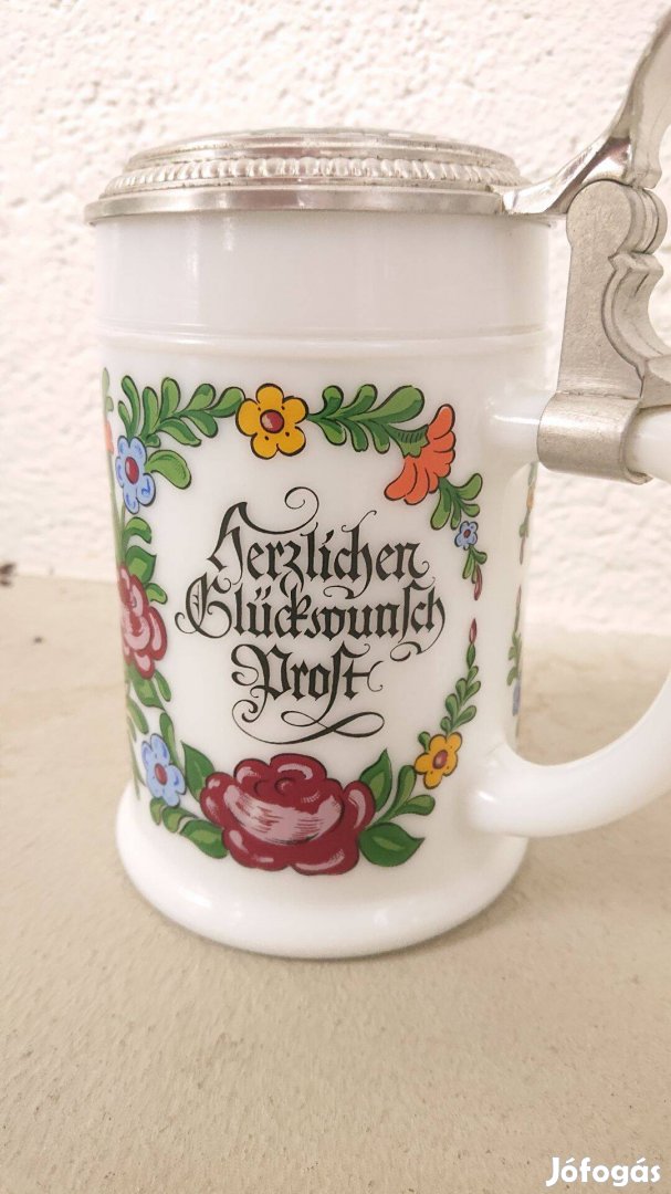 Német cin fedeles kerámia korsó, 0,5 liter, Original BMF Bierseidel