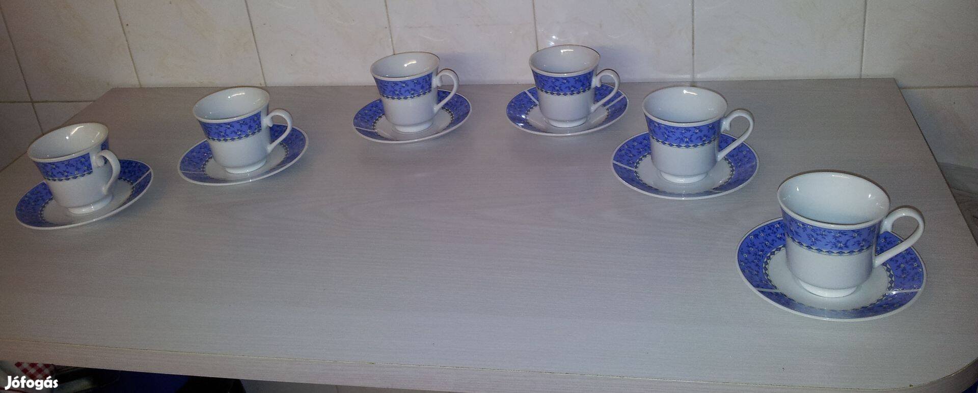Német fehér kék mintás 6 db-os porcelán kávés készlet