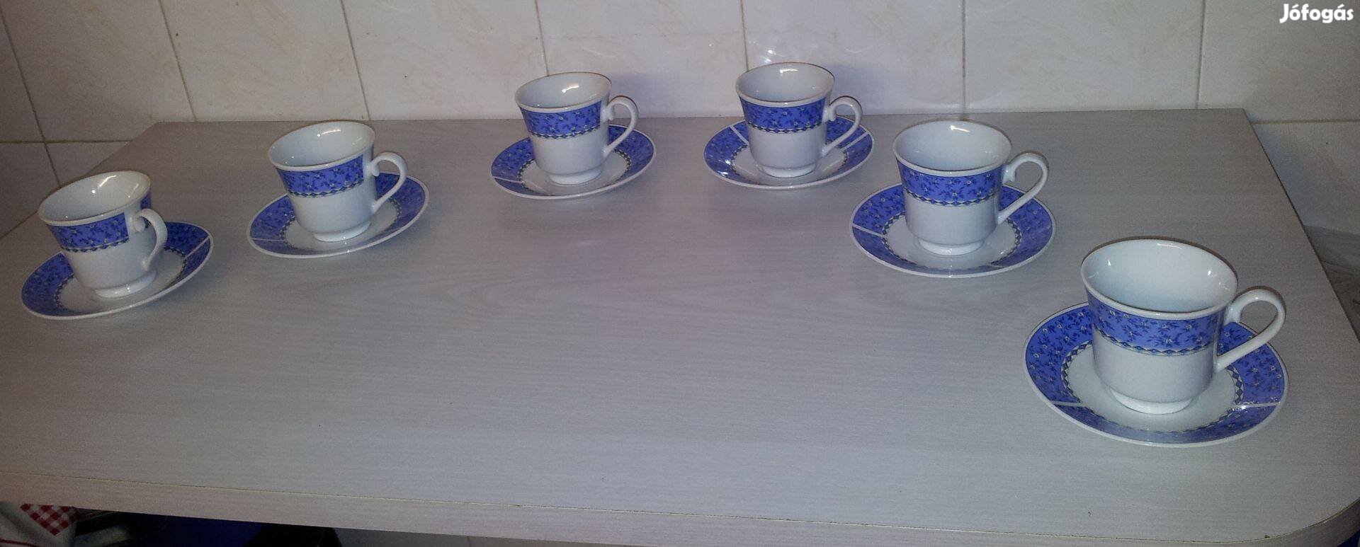 Német fehér kék mintás 6 db-os porcelán kávés készlet (ajándékozható)