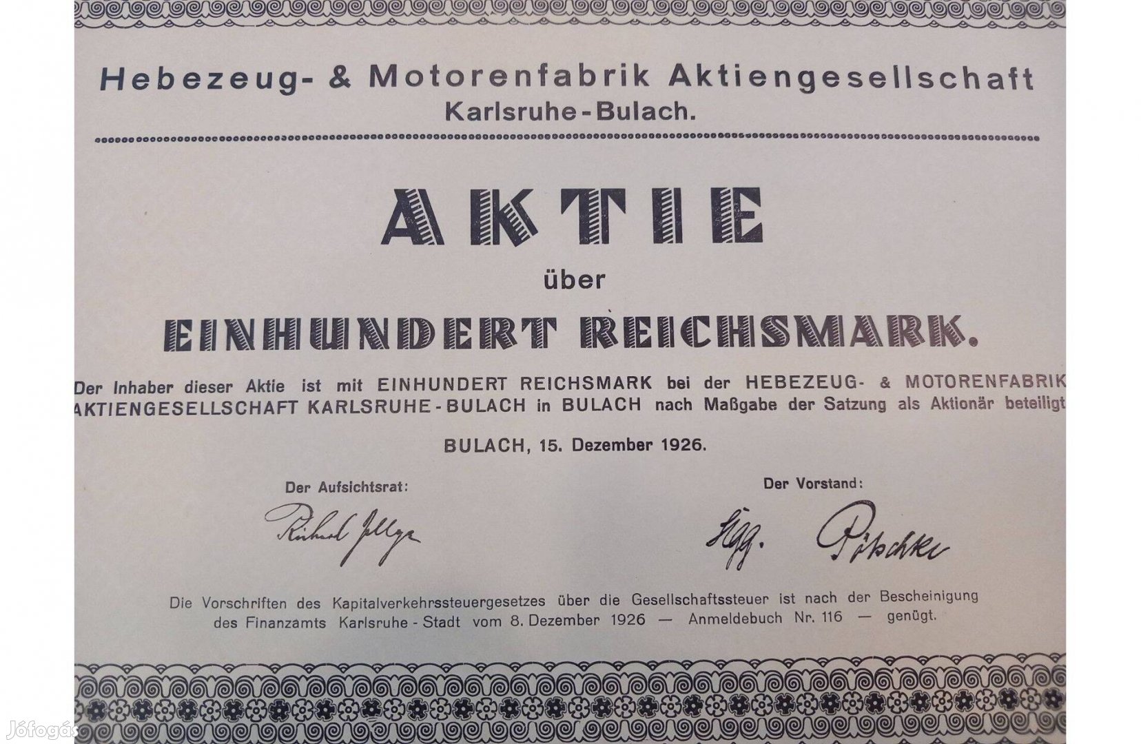 Német motorgyári részvény 1926