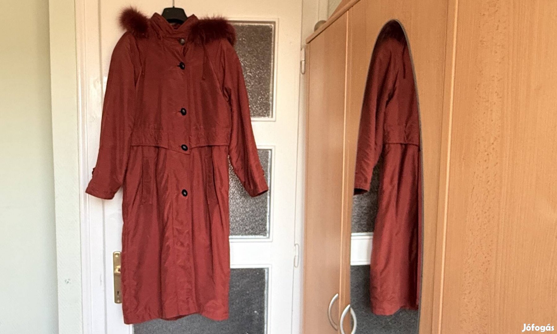 Német női téli tavaszi őszi kapucnis szövetkabát 120cm hosszú M L XL