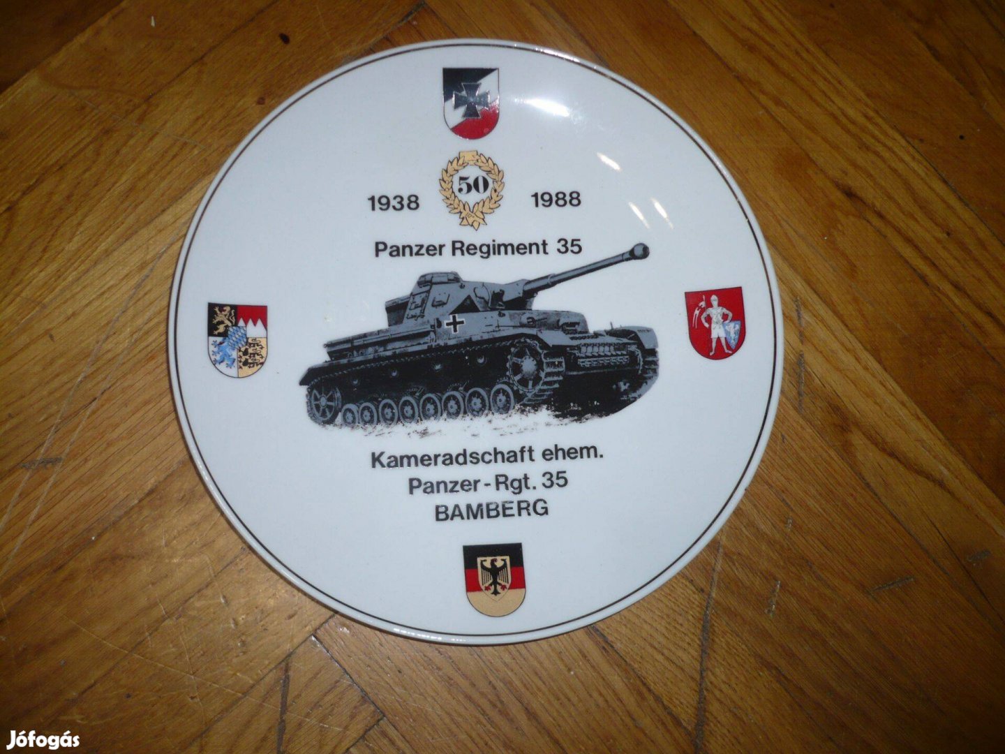 Német porcelán emléktányér panzer harckocsi 1938-1988