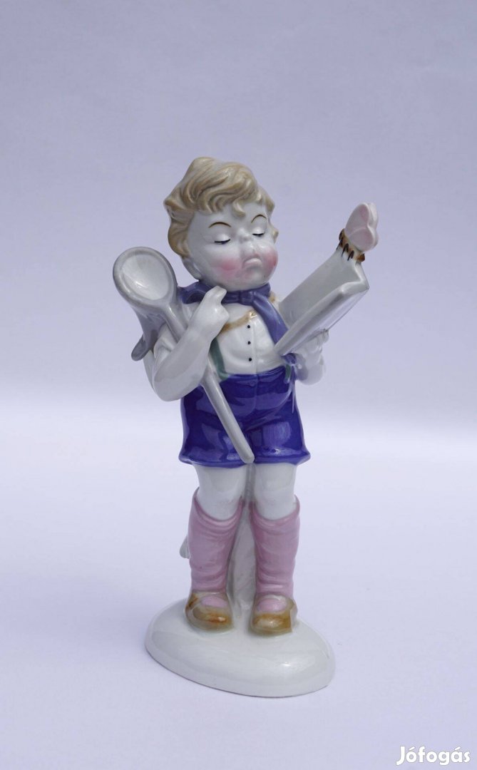 Német porcelán figura GDR Lippelsdorf Hilla Peyk lepkegyűjtő kisfiú