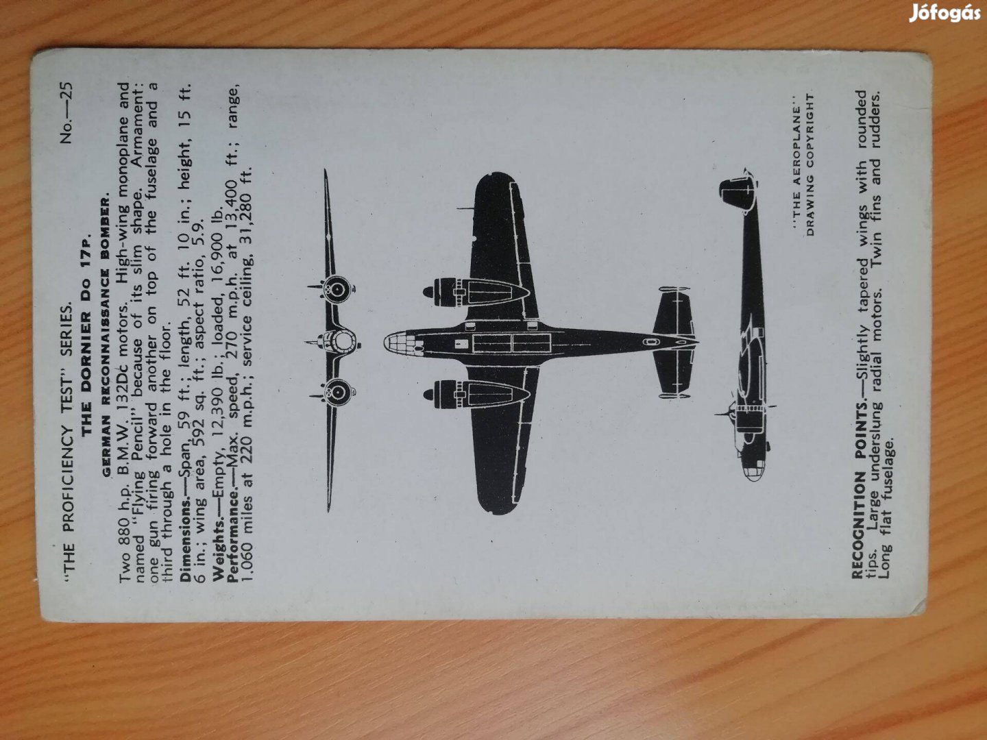 Német repülőgép Angol ismertető kártyán