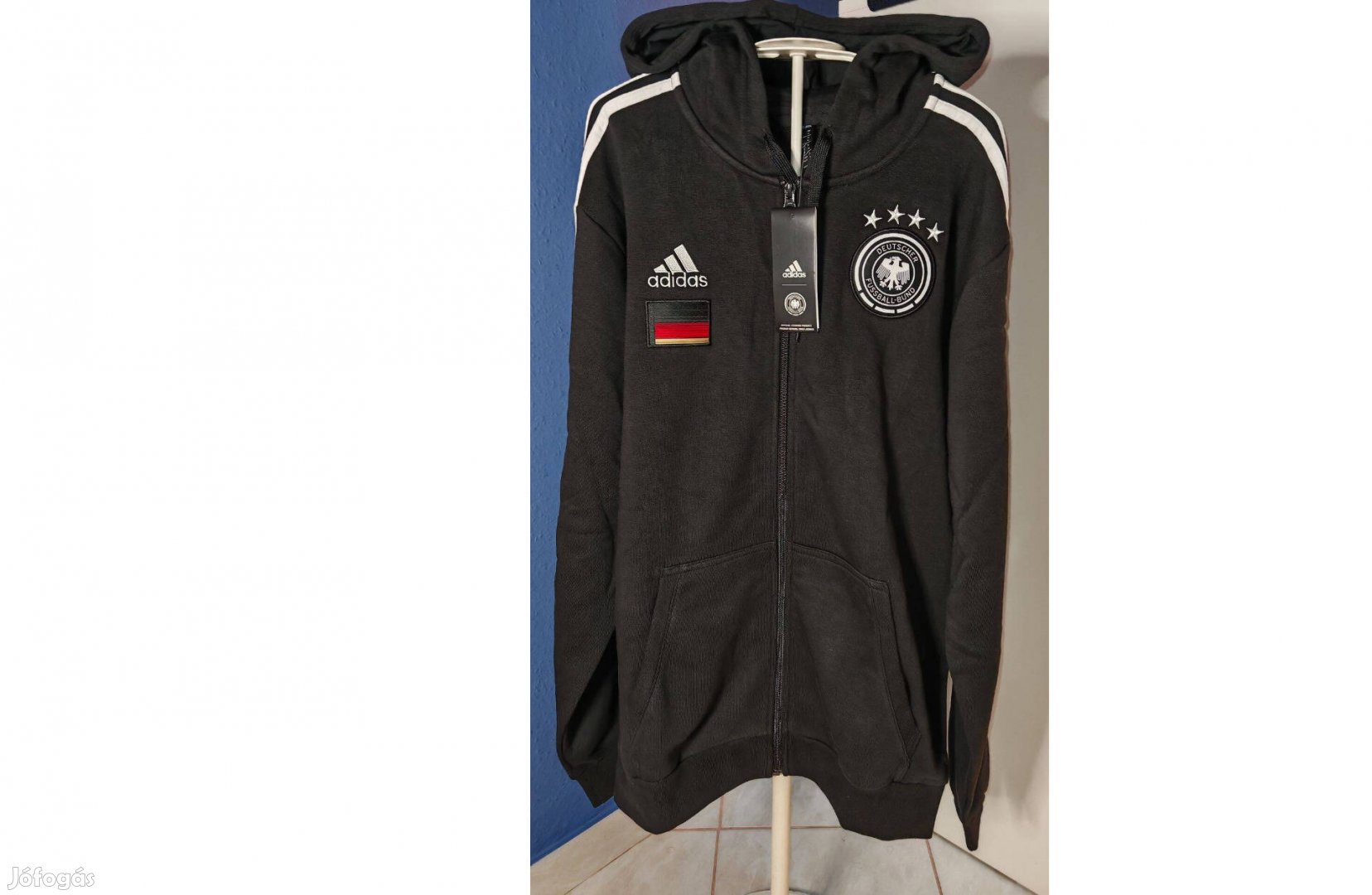 Német válogatott fekete eredeti adidas kapucnis cipzáras felső (M-es)