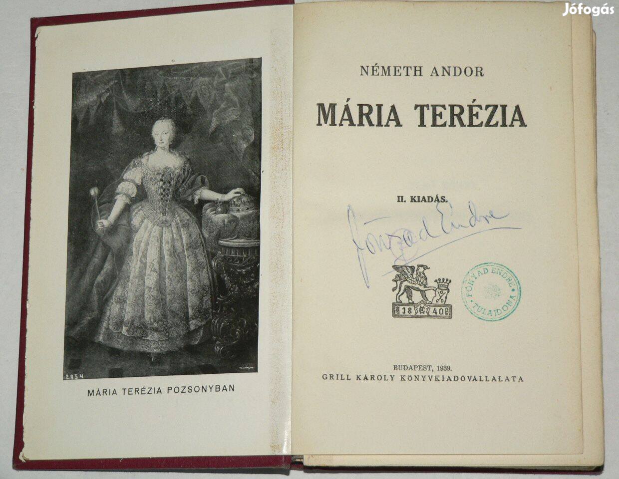 Németh Andor Mária Terézia / könyv 1939 Grill Károly kiadás