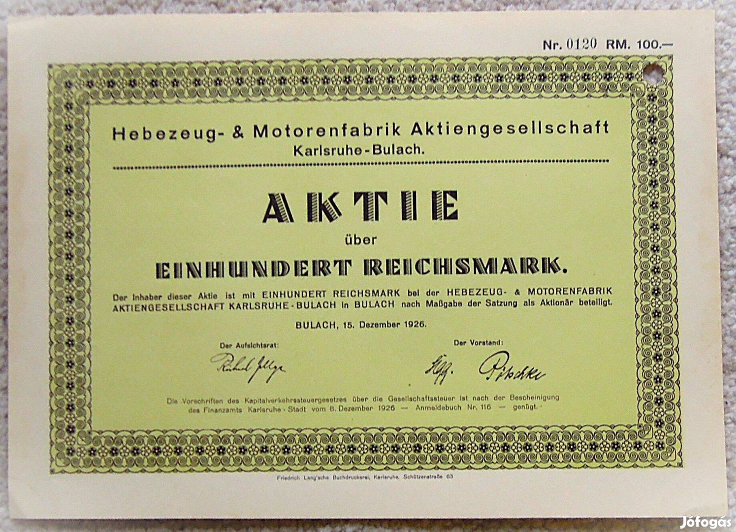 Németország régi részvény 1926