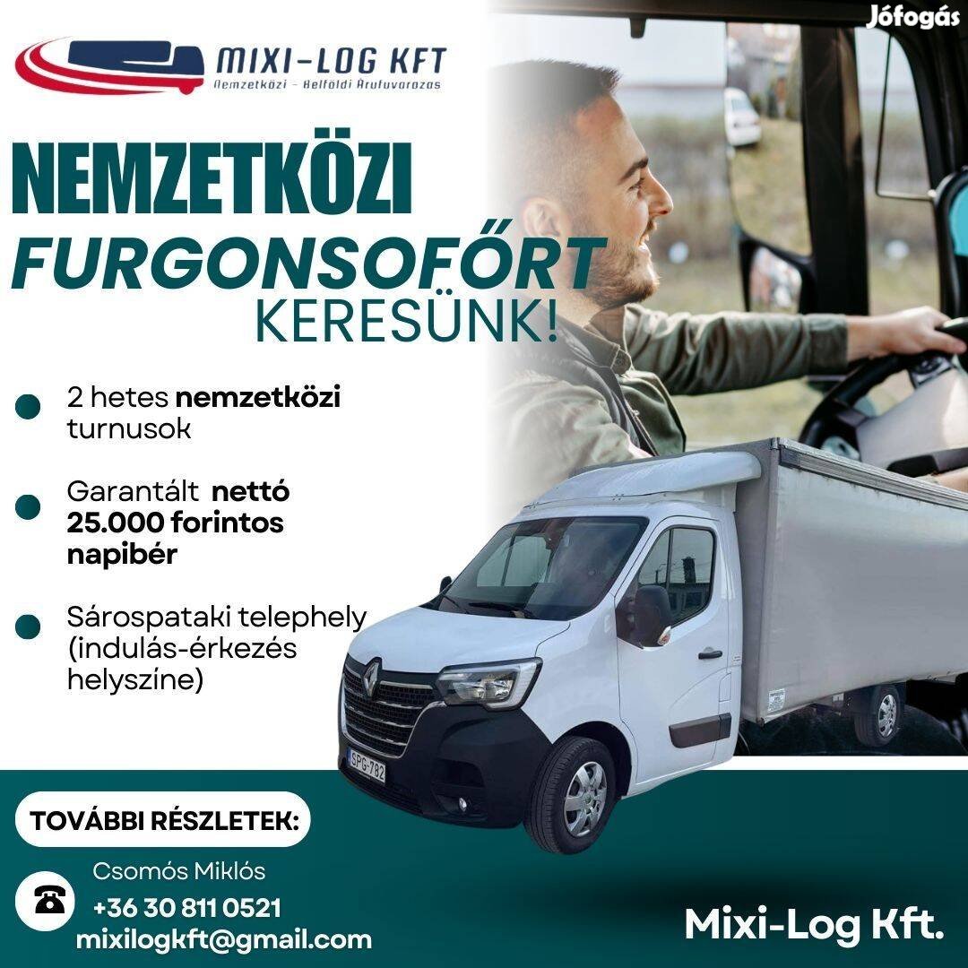 Nemzetközi furgon sofőrt keresünk " B" jogosítvánnyal!