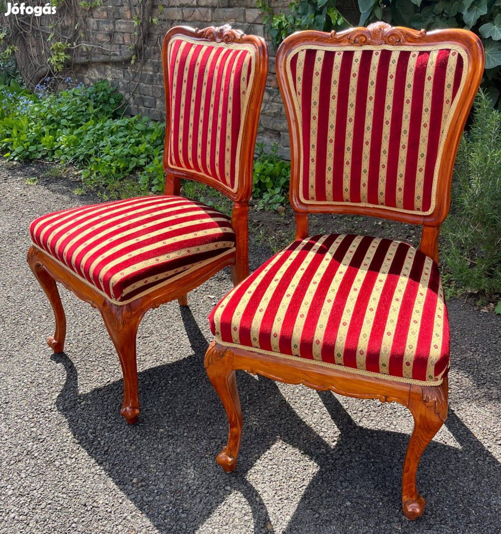 Neobarokk piros csíkos kárpitos szék pár