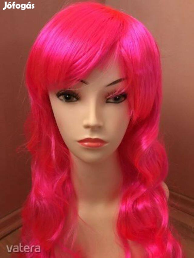 Neon Pink Extra Hosszú Hullámos Buli Paróka 80 cm