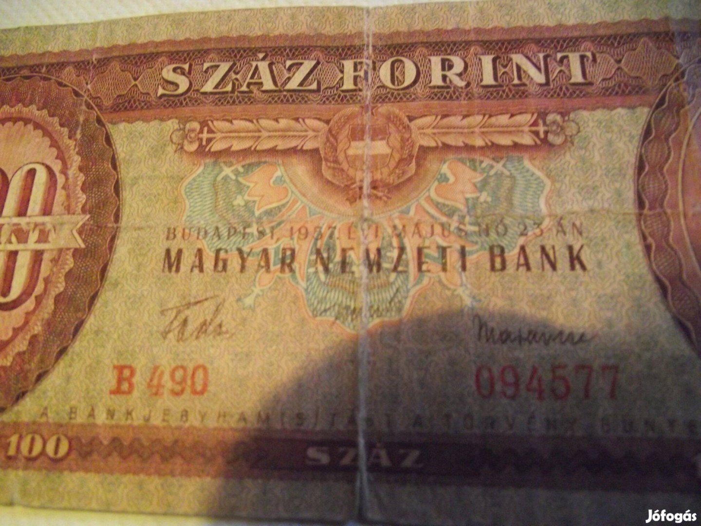 Népköztársaság címeres papír 100 forint 1957