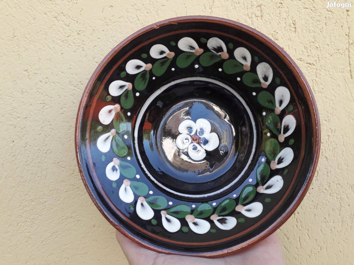 Népművészeti retro kerámia fali tányér
